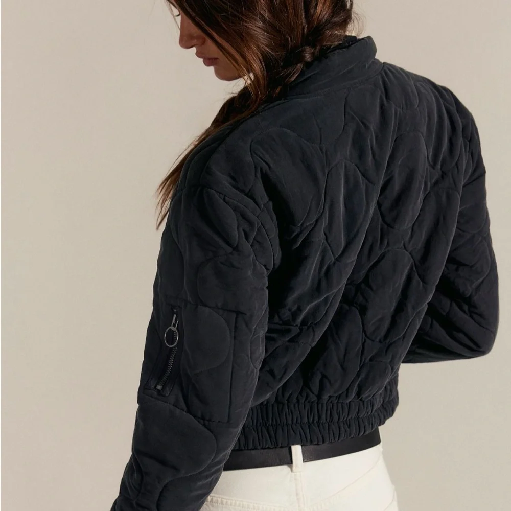 Free People Black Quilted Bomber Jacket - Picture 3 of 7